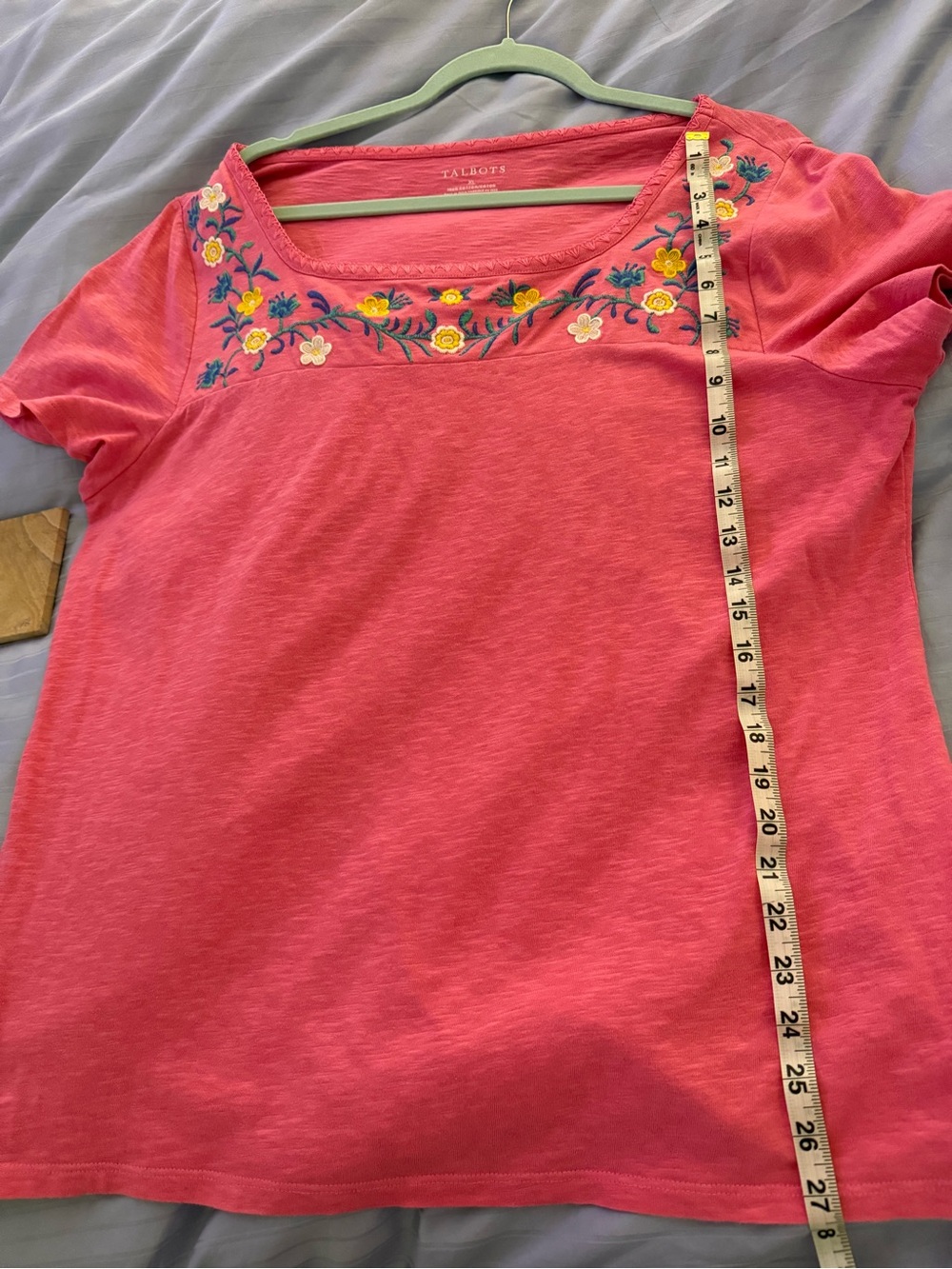 Talbots Coral Short-Sleeve Tee with Floral Embroidery - Picture 5 of 5